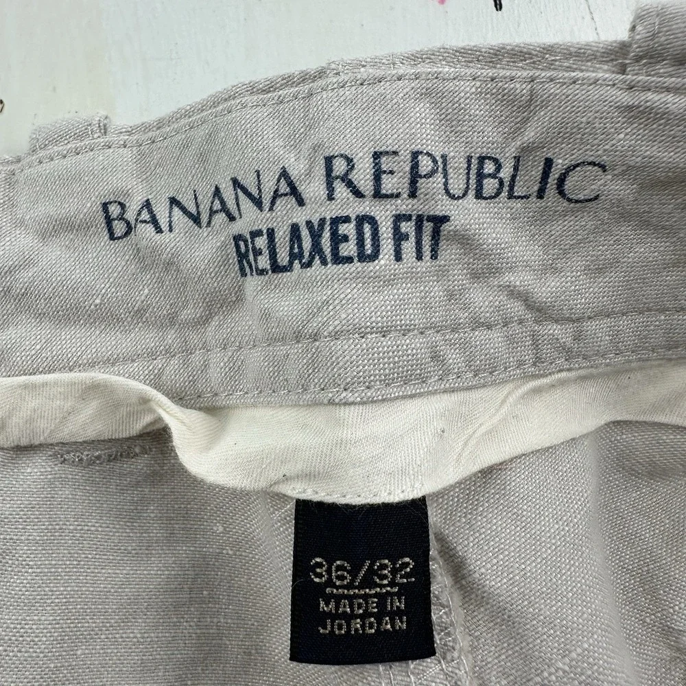 Y2K Banana Republic Linen Cotton Relaxed Pants Men 36x32 Lightweight Tan‎ Loose